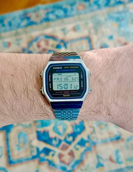 Casio Vintage Digital Step Tracker Bluetooth ref. ABL-100WE-1A wrist photo by Daniel C.