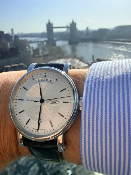 Mühle-Glashütte Teutonia II DayDate ref. M1-33-65-LB wrist photo by Matt C.