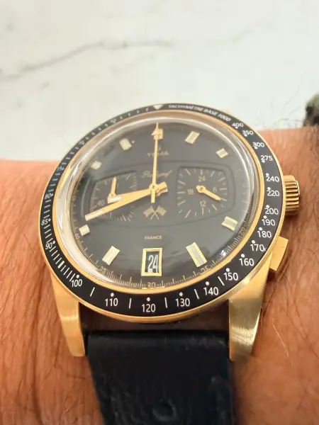 Yema Rallygraf Meca-Quartz ref. YMHF1570-AA wrist photo by Matt C.